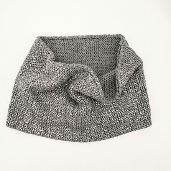 Women Scarf Infinity Gray Silver Tone Cowl Knit Metallic Boho Chic - Picture 4 of 12